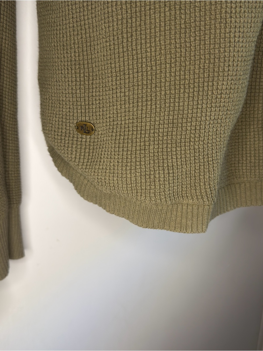 Lauren Ralph Lauren cowl neck sweater forest green waffle knit texture - Picture 4 of 13